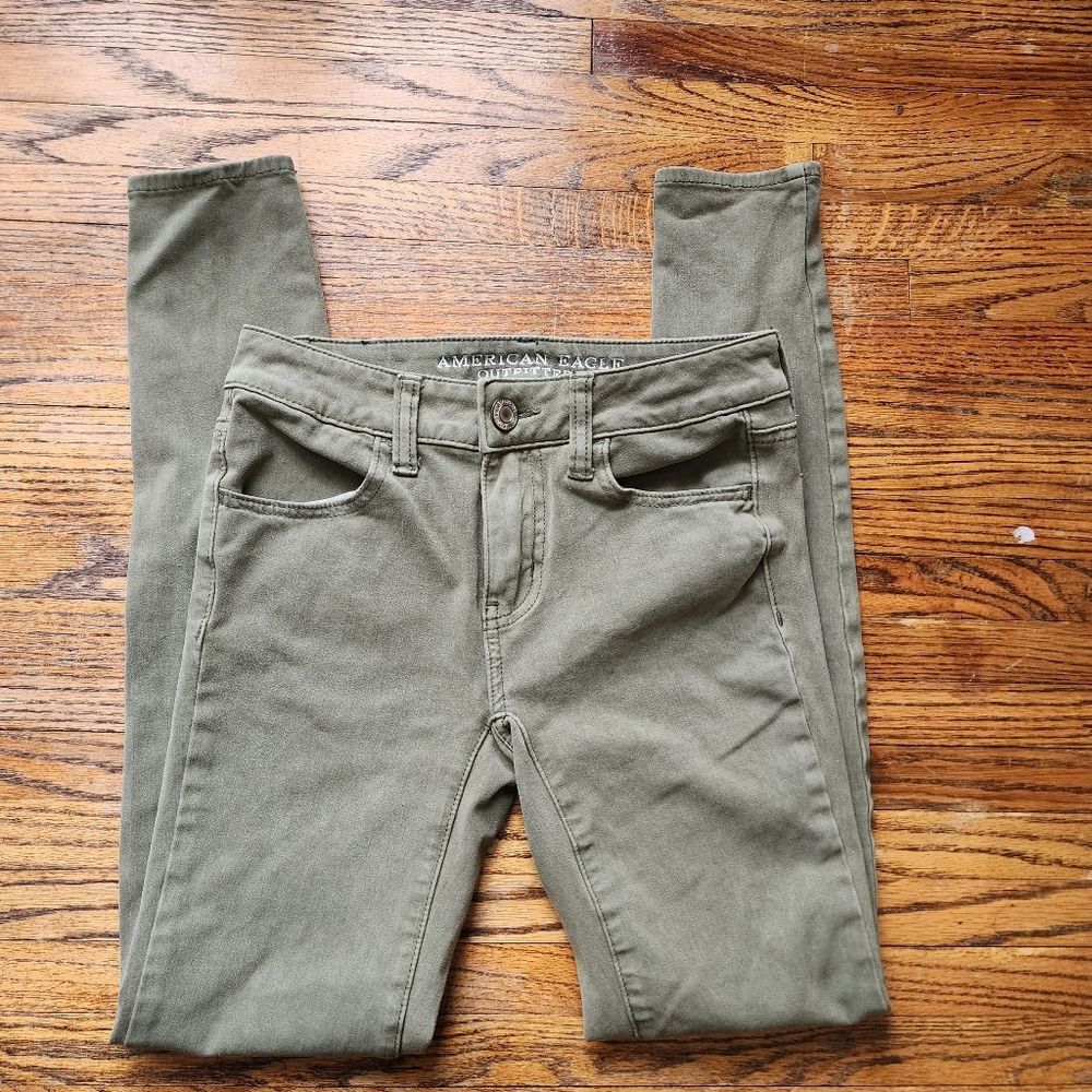 American Eagle Womens 0 Olive Green Jeggings Earthy Utility Gorpcore 360 Stretch